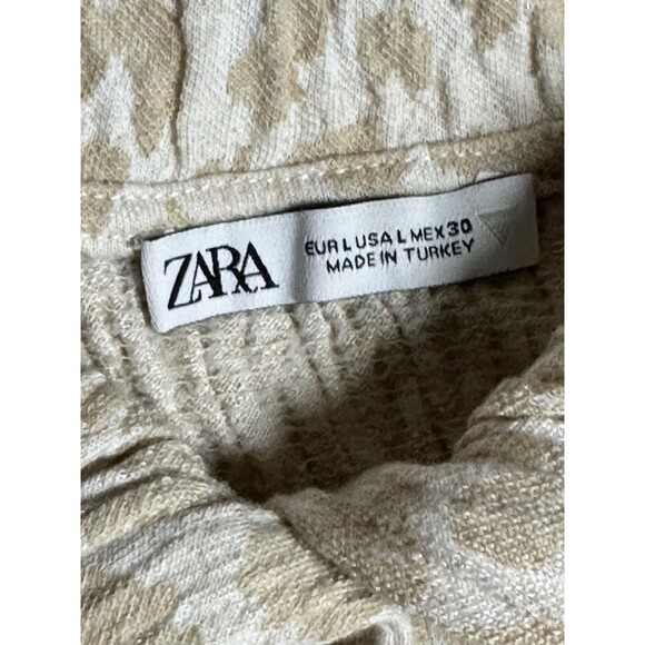 Zara Long Sleeve Beige Animal Print Cropped Crinkled Snap Button Top Sz L - Picture 6 of 7